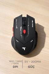 Mouse Çift Modlu Sessiz Kablosuz Oyuncu Fare TM20 Siyah
