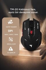Mouse Çift Modlu Sessiz Kablosuz Oyuncu Fare TM20 Siyah
