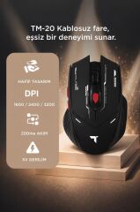 Mouse Çift Modlu Sessiz Kablosuz Oyuncu Fare TM20 Siyah