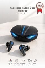 Bluetooth Kulaklık Led Işıklı Oyuncu Kulaklığı K55 Siyah