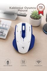Mouse Çift Modlu Sessiz Kablosuz Oyuncu Fare TM20 Beyaz Mavi