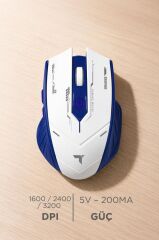 Mouse Çift Modlu Sessiz Kablosuz Oyuncu Fare TM20 Beyaz Mavi
