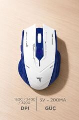 Mouse Çift Modlu Sessiz Kablosuz Oyuncu Fare TM20 Beyaz Mavi