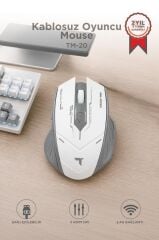 Mouse Çift Modlu Sessiz Kablosuz Oyuncu Fare TM20 Beyaz Gri