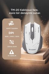 Mouse Çift Modlu Sessiz Kablosuz Oyuncu Fare TM20 Beyaz Gri
