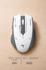 Mouse Çift Modlu Sessiz Kablosuz Oyuncu Fare TM20 Beyaz Gri