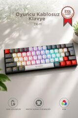 Oyuncu Klavyesi Rgb Işıklı Mekanik Şarjlı Kablosuz Blue Switch Q Klavye TK11 Beyaz