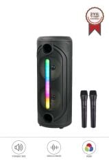 Bluetooth Hoparlör Çift Mikrofonlu RGB Ledli Taşınabilir Parti Speaker KTS-2086 Siyah