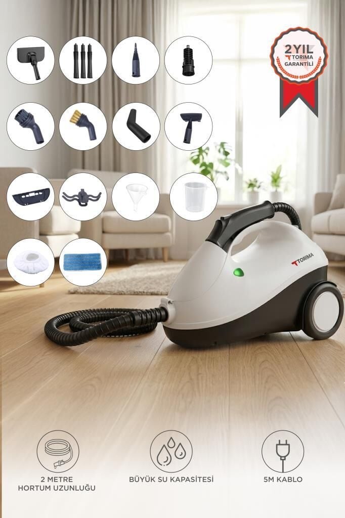 Buharlı Temizleyici Halı Koltuk Cam Zemin ve Mutfak Temizleme Buhar Makinesi TSC01 Siyah