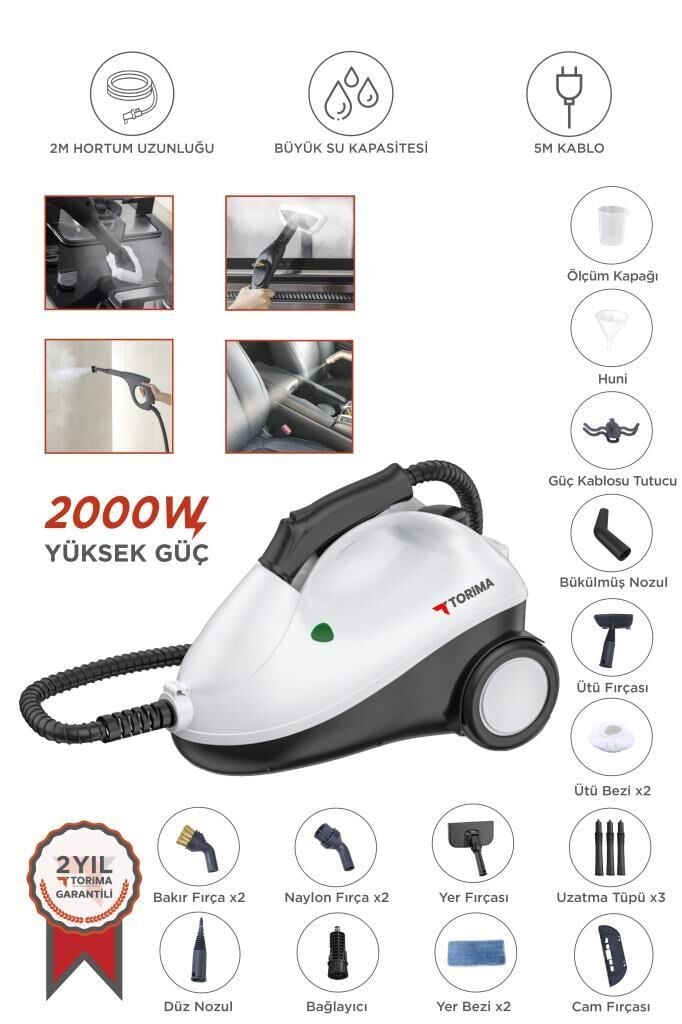 Torima TSC-01 Siyah Çok Fonksiyonlu Buharlı Temizleyici - Buharlı Temizlik Makinası