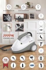 Buharlı Temizleyici Halı Koltuk Cam Zemin ve Mutfak Temizleme Buhar Makinesi TSC01 Gri