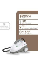 Buharlı Temizleyici Halı Koltuk Cam Zemin ve Mutfak Temizleme Buhar Makinesi TSC01 Gri