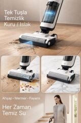 Şarjlı Islak Kuru Dikey Süpürge Yüzey Temizleyici Mop FW1000 Beyaz