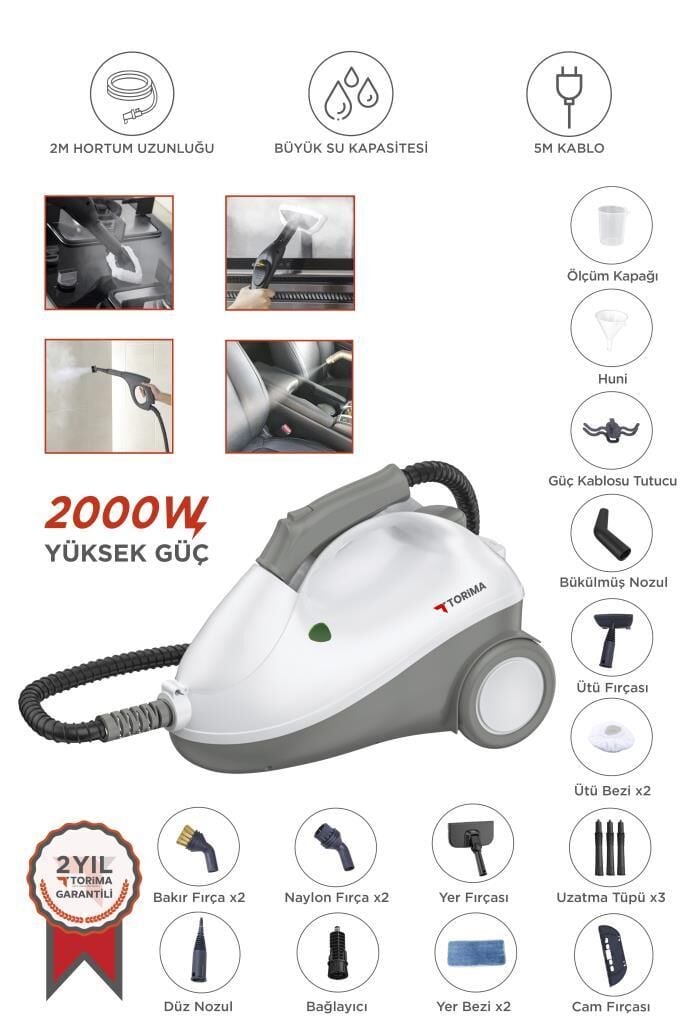 Torima TSC-01 Gri Çok Fonksiyonlu Buharlı Temizleyici - Buharlı Temizlik Makinası