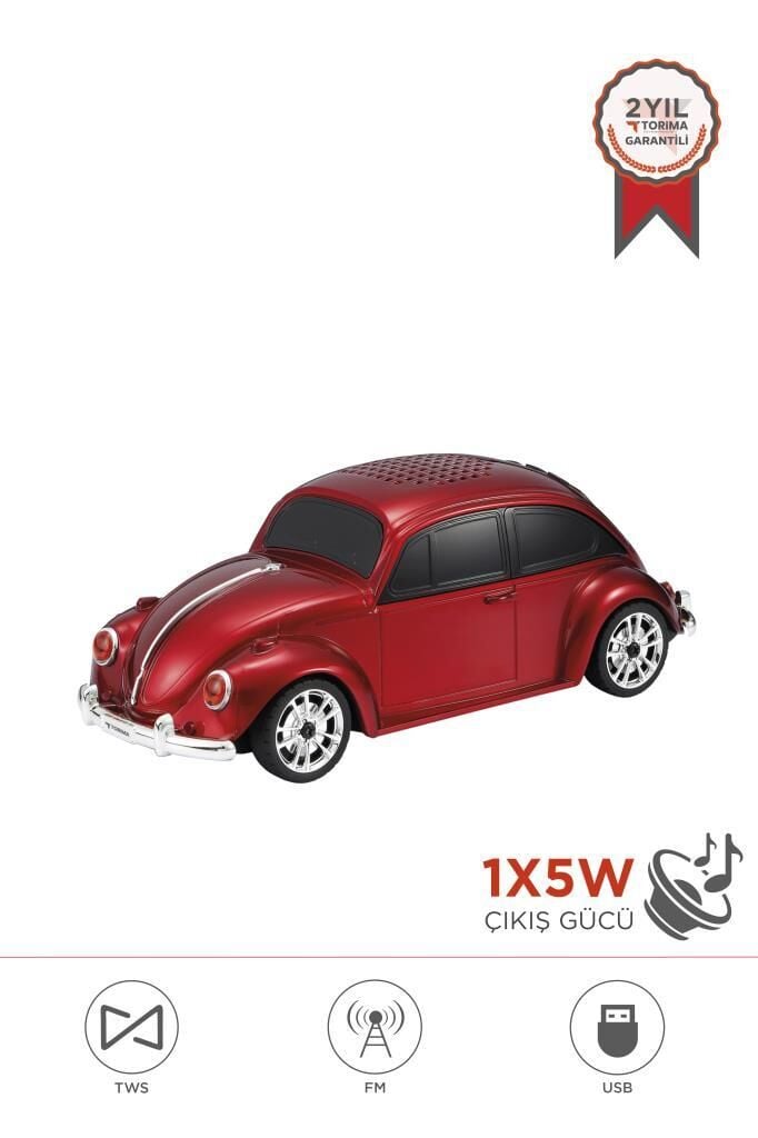 Bluetooth Hoparlör Retro Araba Voswos USB TF FM Speaker D49 Kırmızı