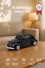 Bluetooth Hoparlör Retro Araba Vosvos USB TF FM Speaker D49 Siyah