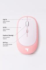 Mouse Çift Modlu Sessiz Kablosuz Fare TM16 Pembe