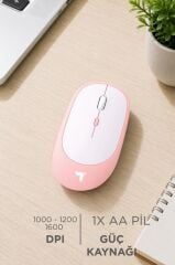 Mouse Çift Modlu Sessiz Kablosuz Fare TM16 Pembe