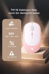 Mouse Çift Modlu Sessiz Kablosuz Fare TM16 Pembe