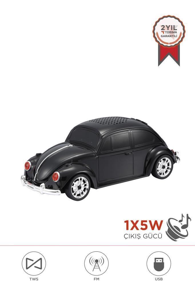 Bluetooth Hoparlör Retro Araba Vosvos USB TF FM Speaker D49 Siyah