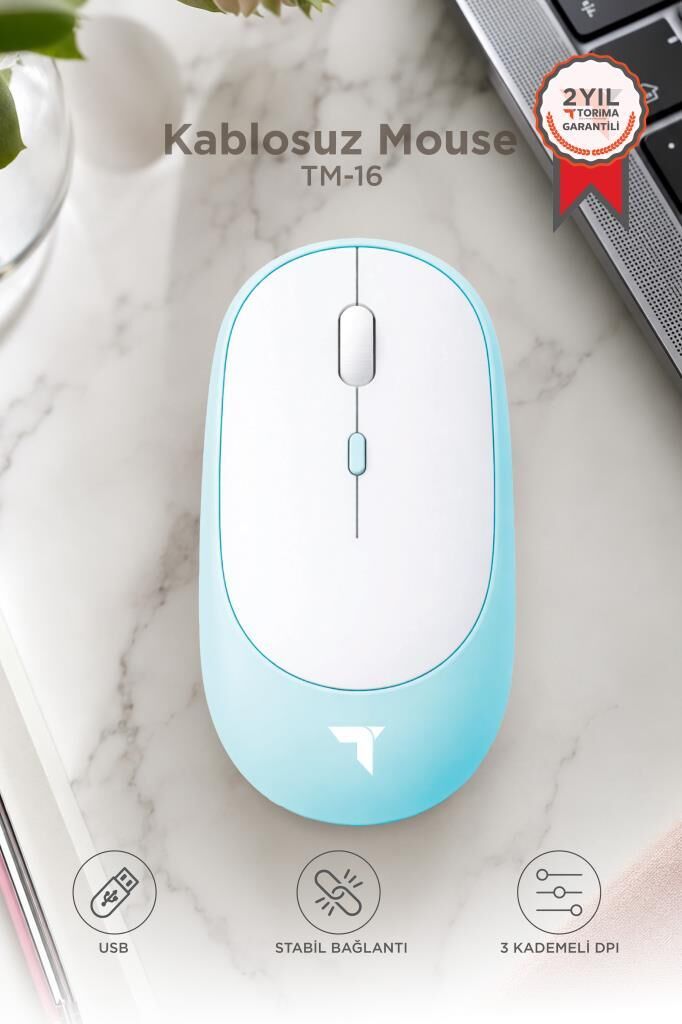 Mouse Çift Modlu Sessiz Kablosuz Fare TM16 Mavi