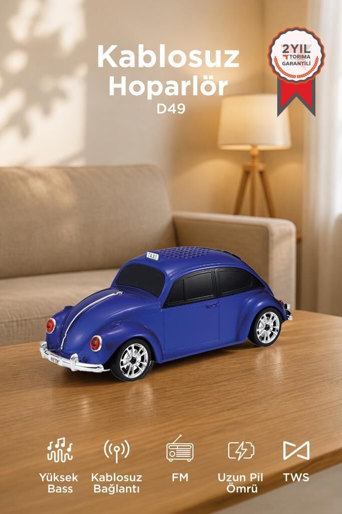 Bluetooth Hoparlör Retro Araba Voswos USB TF FM Speaker D49 Mavi