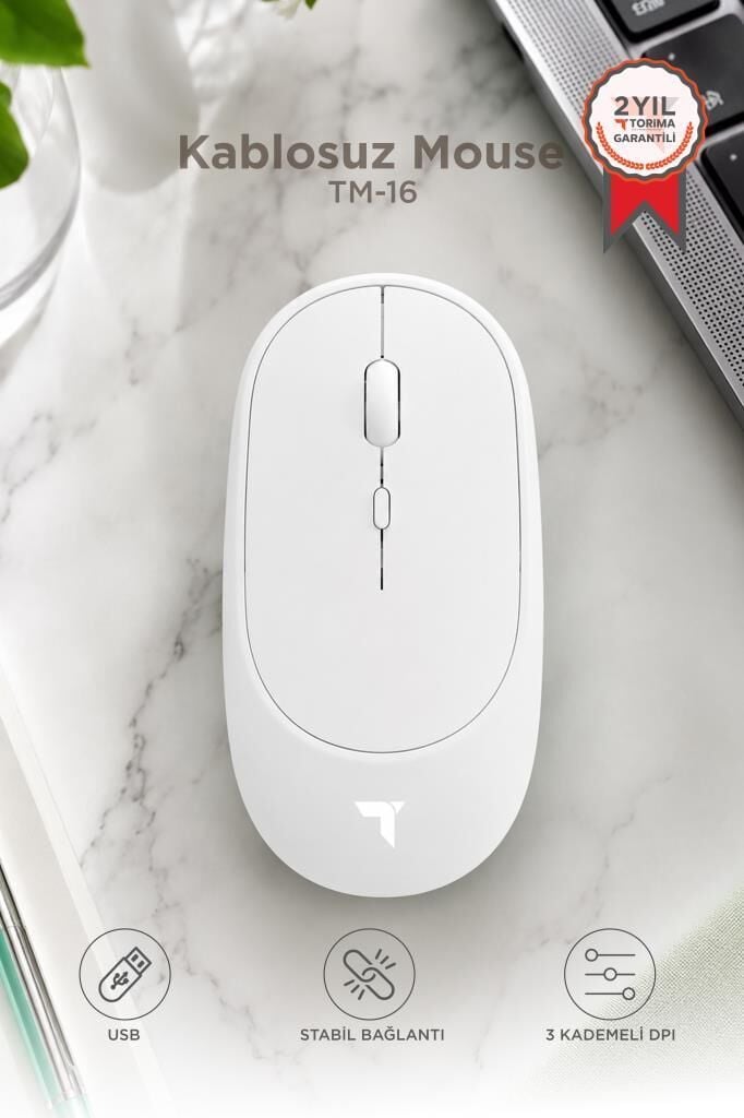 Mouse Çift Modlu Sessiz Kablosuz Fare TM16 Beyaz