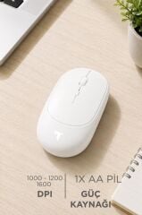 Mouse Çift Modlu Sessiz Kablosuz Fare TM16 Beyaz
