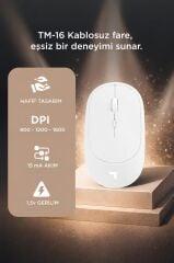 Mouse Çift Modlu Sessiz Kablosuz Fare TM16 Beyaz