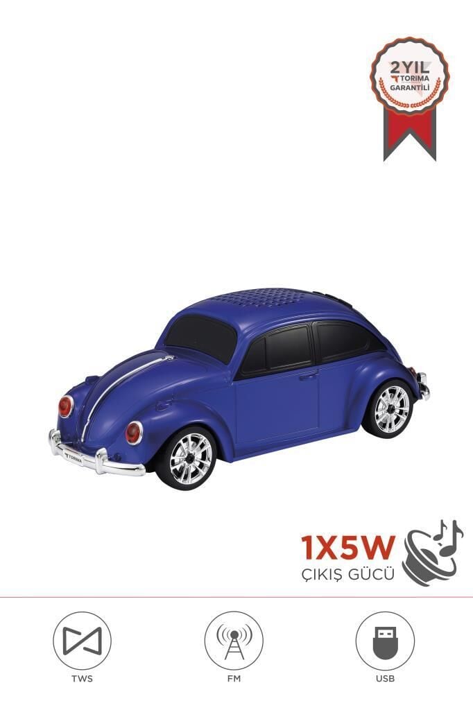 Torima D-49 Mavi Araba Voswos Retro Tasarım USB/TF/FM Bluetooth Hoparlör Speaker