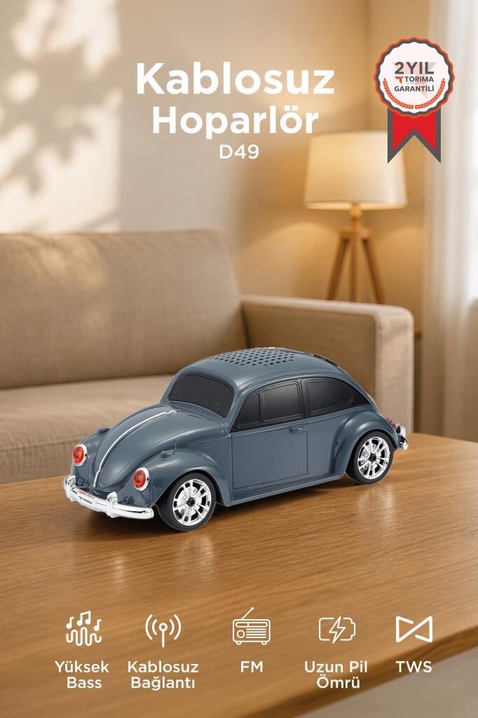 Bluetooth Hoparlör Retro Araba Voswos USB TF FM Speaker D49 Gri