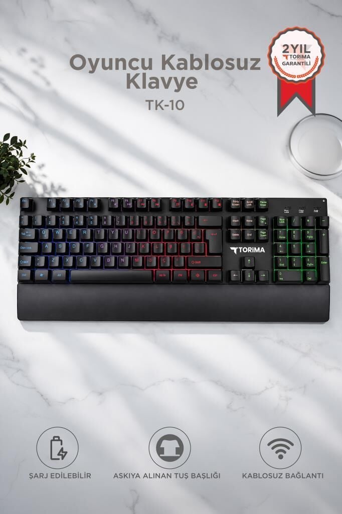 Oyuncu Klavyesi Rgb Işıklı Mekanik Şarjlı Kablosuz Klavye TK10 Siyah