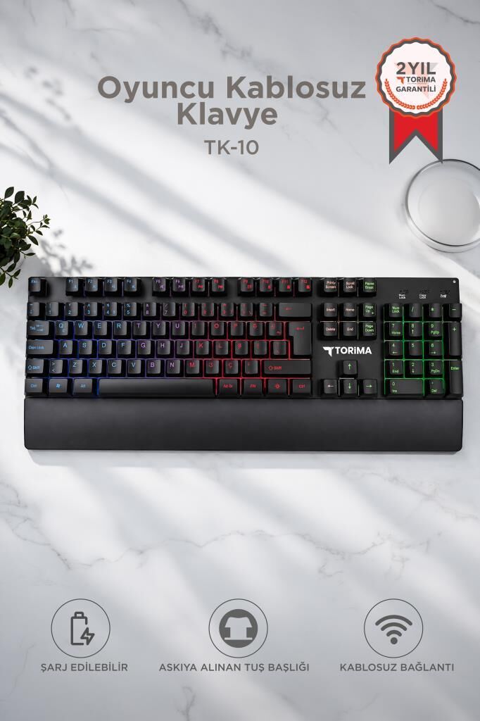 Oyuncu Klavyesi Rgb Işıklı Mekanik Şarjlı Kablosuz Klavye TK10 Siyah
