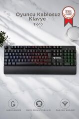 Oyuncu Klavyesi Rgb Işıklı Mekanik Şarjlı Kablosuz Klavye TK10 Siyah