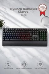 Oyuncu Klavyesi Rgb Işıklı Mekanik Şarjlı Kablosuz Klavye TK10 Siyah