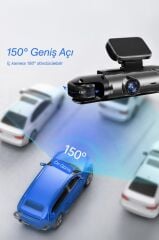 Araç İçi Kamera Gece Görüşlü 1080P Ön ve İç Geri Görüş Kamerası TA09 Siyah