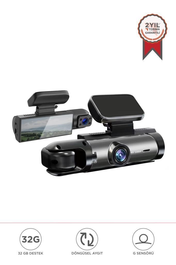 Araç İçi Kamera Gece Görüşlü 1080P Ön ve İç Geri Görüş Kamerası TA09 Siyah