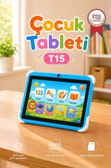 Tablet 4GB 128GB Kılıf Hediyeli Çocuk Tableti T15 Mavi