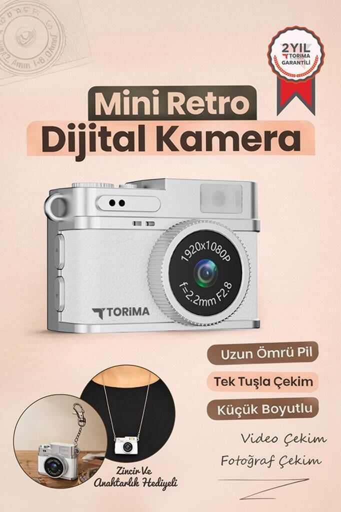 Mini Dijital Kamera Selfie Video Vlog Kamerası Mini Anahtarlık 1080P CMR35 Beyaz