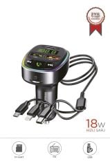 Transmitter Usb Type-C Tf Kart Destekli Hızlı Araç Şarj Cihazı Fm 18W G15 Siyah