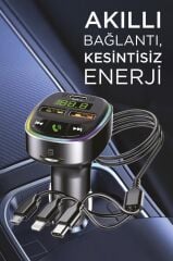 Transmitter Usb Type-C Tf Kart Destekli Hızlı Araç Şarj Cihazı Fm 18W G15 Siyah