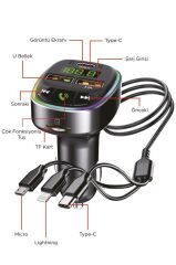 TORİMA G15 Siyah FM Transmitter Araç Şarj Cihazı (18W Hızlı Şarj - USB/Type-C/TF Kart Destekli)