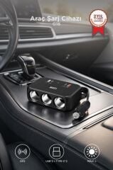 Araç Şarj Cihazı Çakmaklık Girişli 120W Hızlı Şarj Type-C USB QC4.0 Çoklu Çıkışlı G18 Siyah