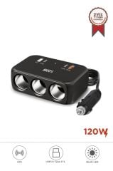 Araç Şarj Cihazı Çakmaklık Girişli 120W Hızlı Şarj Type-C USB QC4.0 Çoklu Çıkışlı G18 Siyah