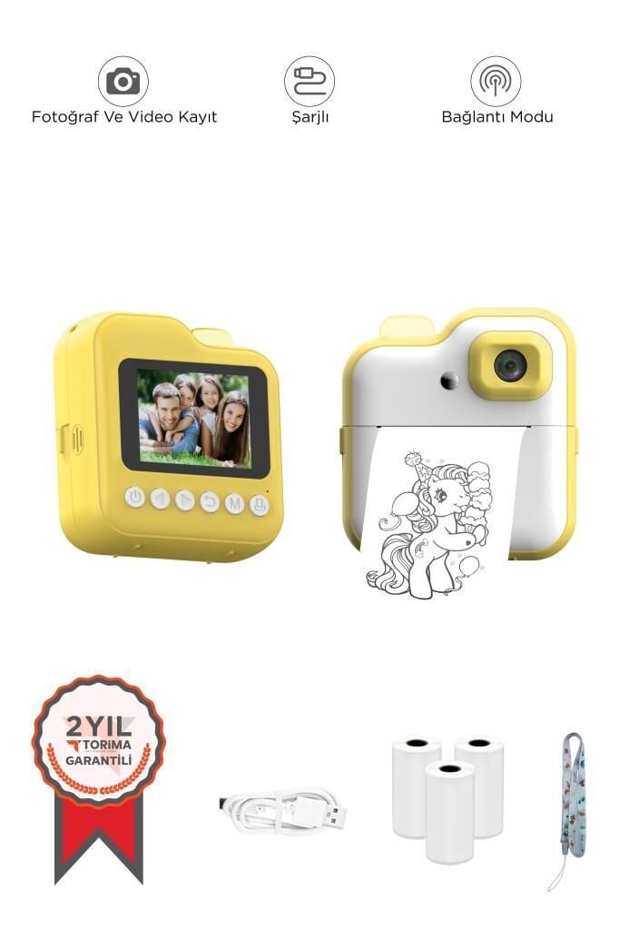 Dijital Fotoğraf Makineleri Çocuk Termal Resim Kağıt Baskılı Yazıcı Kamera Video Makinesi CMR15 Sarı