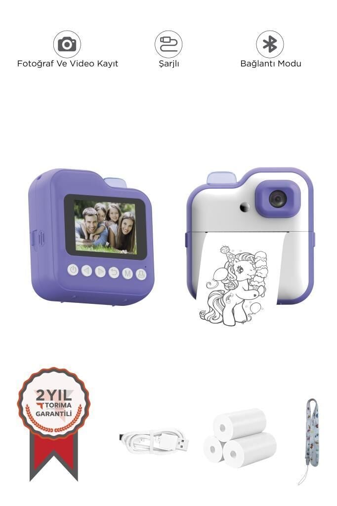 Dijital Fotoğraf Makineleri Çocuk Termal Resim Kağıt Baskılı Yazıcı Kamera Video Makinesi CMR15 Mor