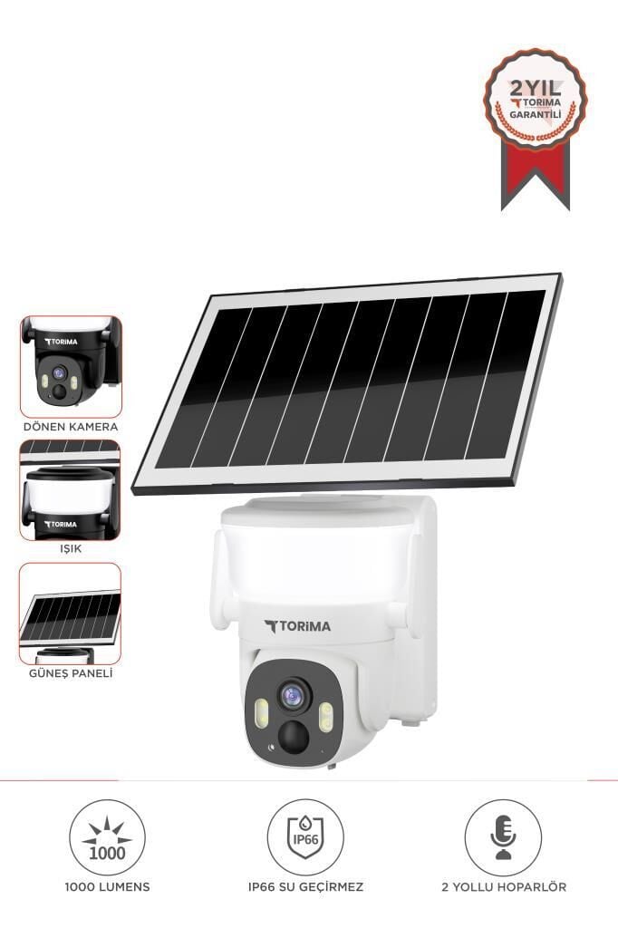 Torima CMR30 Beyaz Şarjlı Duvar Lambası Görünümlü Dış Mekan Kamerası Akıllı IP Güneş Enerjili Kamera
