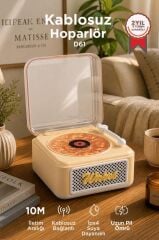 Bluetooth Hoparlör Nostaljik Plak Görünümlü Işıklı AUX TF Destekli Speaker D61 Sarı