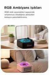 Bluetooth Hoparlör Nostaljik Plak Görünümlü Işıklı AUX TF Destekli Speaker D61 Beyaz