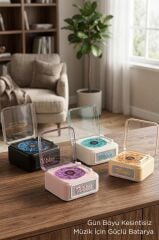 Bluetooth Hoparlör Nostaljik Plak Görünümlü Işıklı AUX TF Destekli Speaker D61 Beyaz